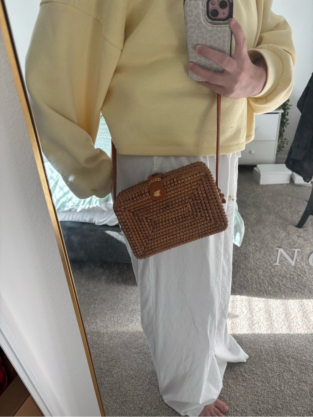 Brown Woven Crossbody Bag with Leather Strap - Picture 8 of 8